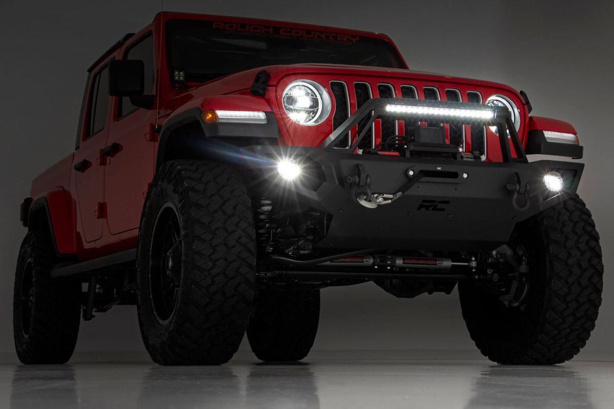 Jeep Wrangler JK Unlimited Front Winch Bumper - Rough Country - Full-Width Trail Bumper - Satin Black - 4WD - '07-'18